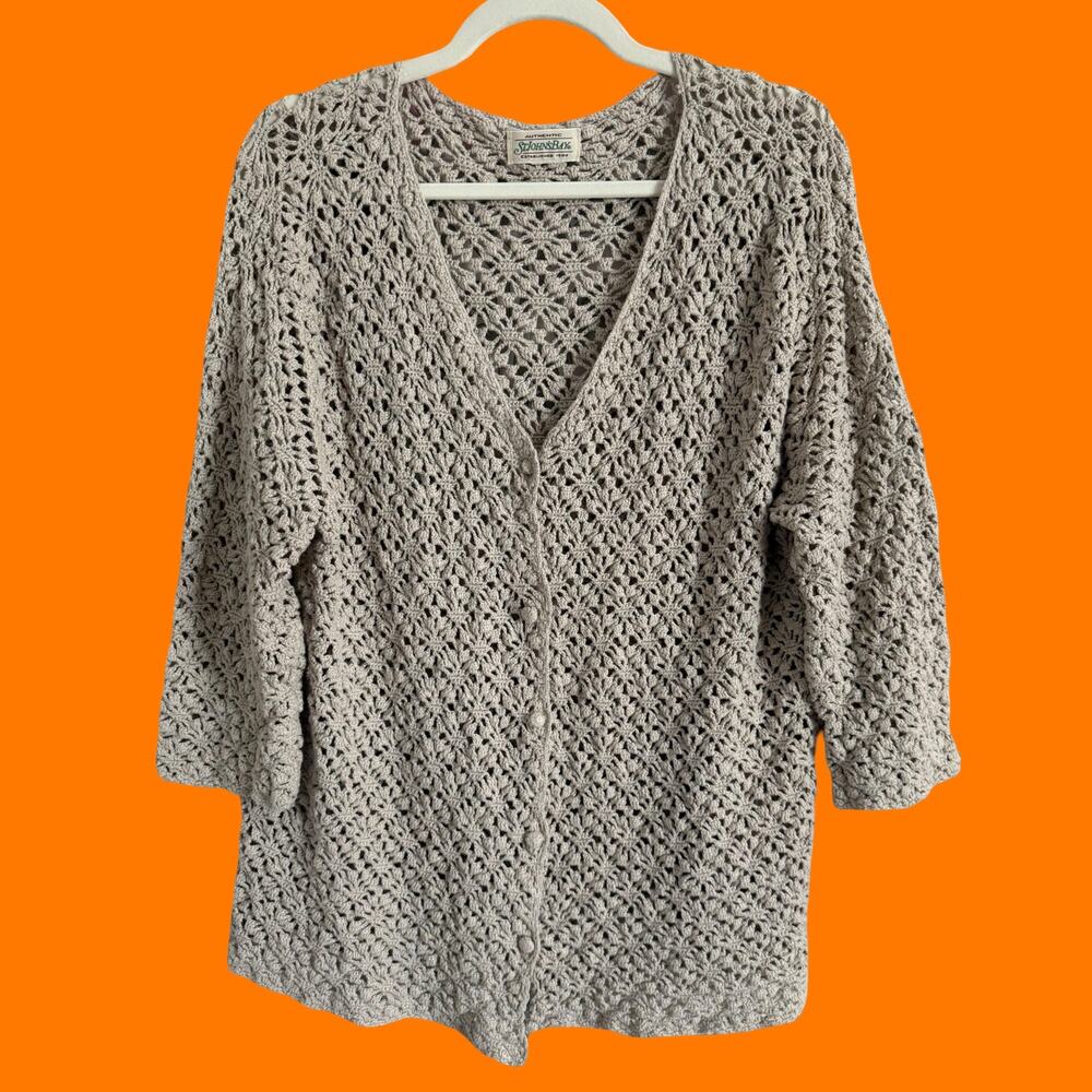 90's vintage tan crochet cardigan LARGE St. John's bay